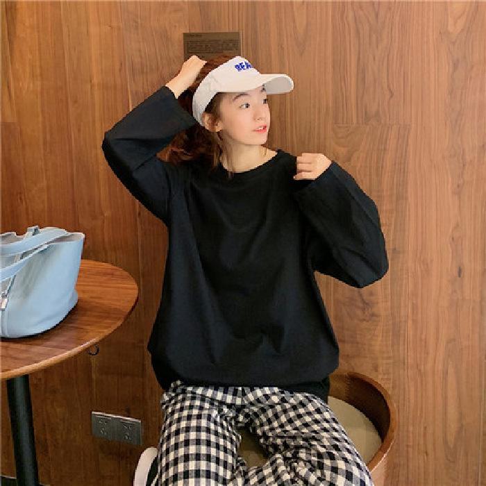 Spring and Autumn Women's Loose Solid Colour Long Sleeve Plus Size Tops