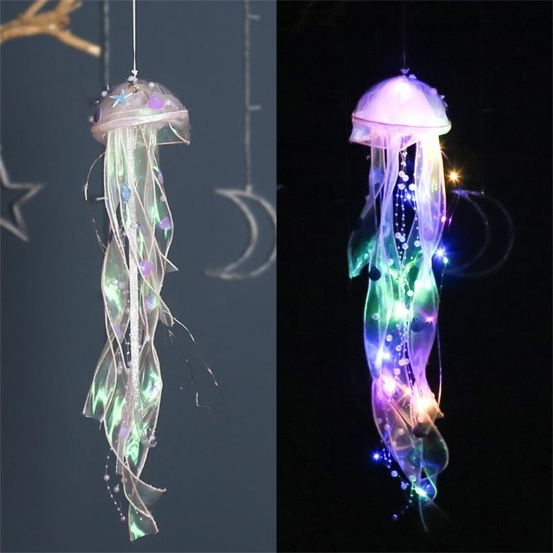 Handhold Light Up Jellyfish Lamp Toy Glowing Chandeliers Ambient Light for Restaurant Girls Kids Holiday Room Ornament