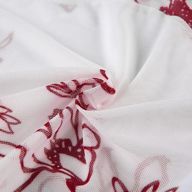 Sexy Transparent Mesh Camis Y2k Rosa Retro Blumendruck Ärmelloses Spitzenband Crop Top Frauen Casual Sommer Tees Harajuku