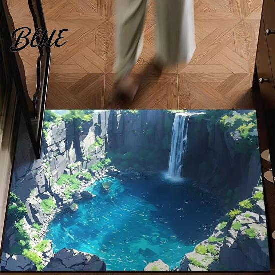 Living Room Area Bottomless Pit Mat 3D Illusion Floor Rug Optical Hole Realistic Fun Entrance
