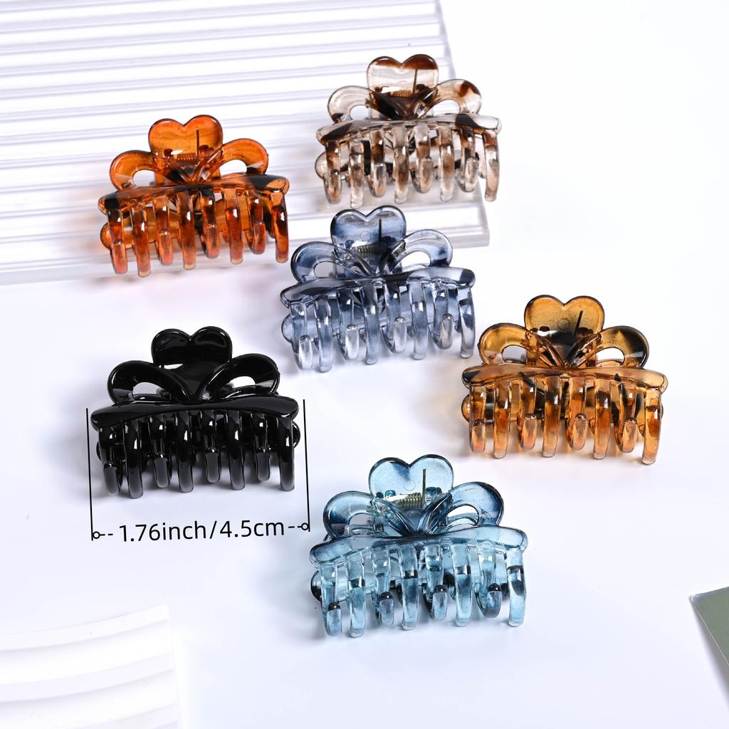 Medium Heart Claw Clip New Personality Elegant Multi-Color Transparent Hair Claw Half Up Hairstyle Accessory for Women 6pcs Set