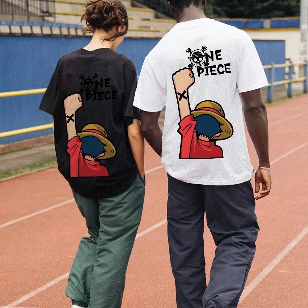 ONE PIECE Luffy Shortsleeved Mens and Womens Same Style Comfortable Shortsleeved Couples Casual Shortsleeved Popular Top