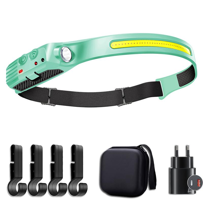 COB Sensor LED Headlamp Rechargeable Headlight 5 Modes IPX65 Light Built-in 18650 Battery Lamp Fishing Camping Night Running