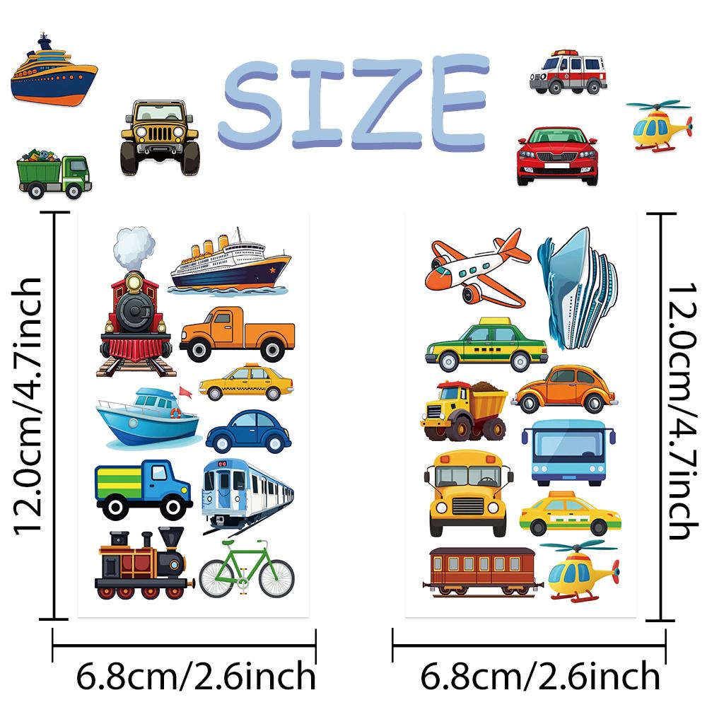 10sheets Cartoon Vehicle Car Ship Pattern Tattoo Stickers For Hand Face Body Temporary Fake Tattoo Stickers Kids Party Supplies