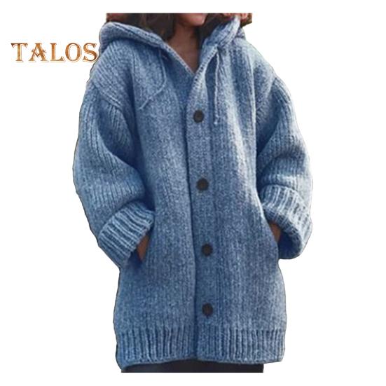 

Женский свитер, пальто с капюшоном, завязками, длинными рукавами, однобортное вязаное пальто, однотонное, средней длины, вязаная верхняя одежда S синий