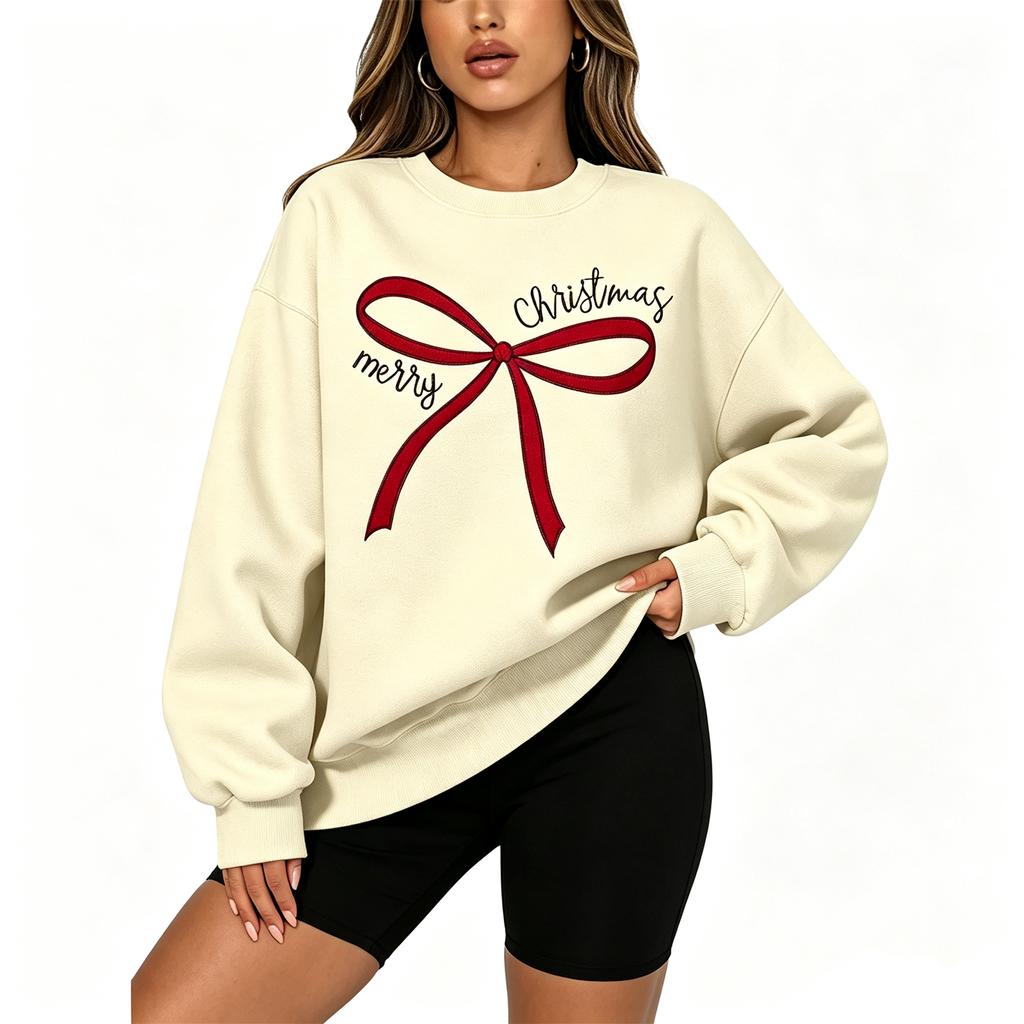 Women's Christmas Print Neck Long Sleeve Sweatshirt