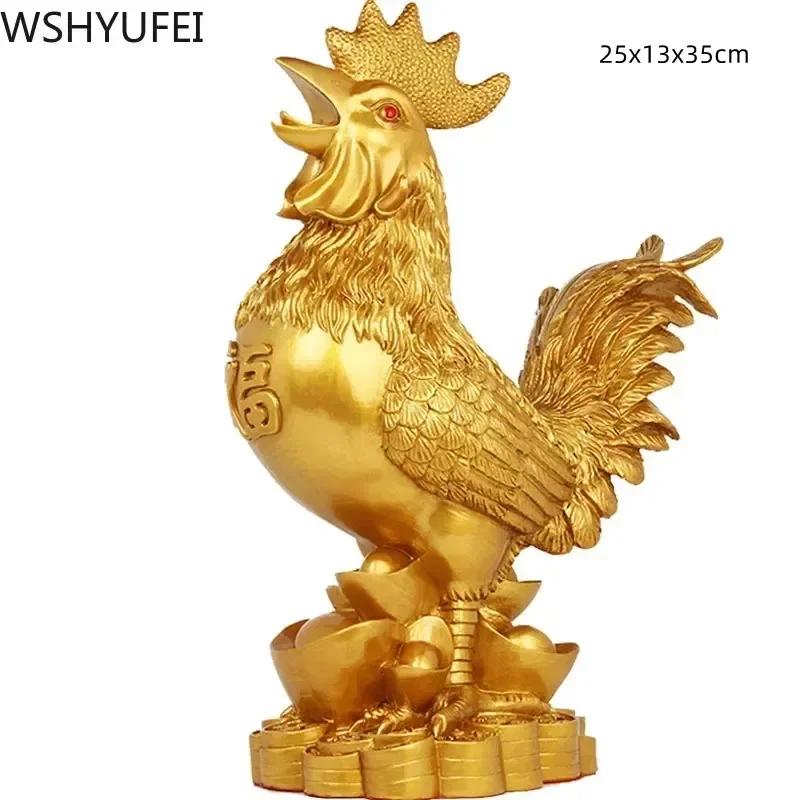 

WSHYUFEI Золотое украшение для цыпленка, позолоченная статуя счастливого петуха из смолы, гостиная, тумба под телевизор, статуэтки, китайские украшения