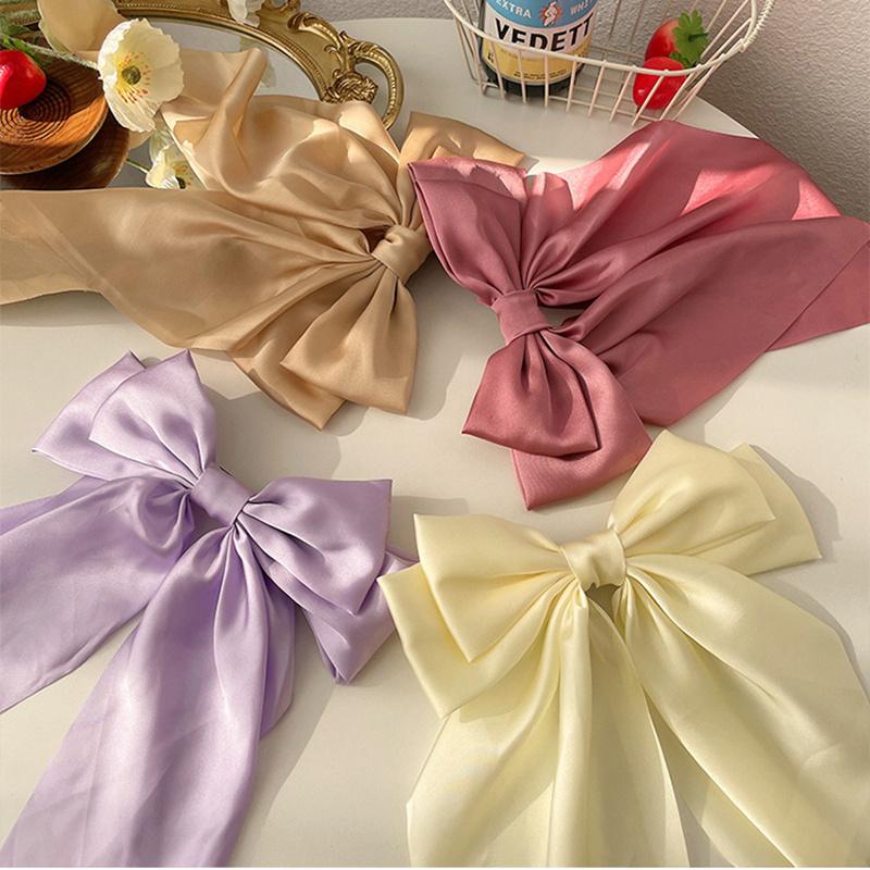 

Большие банты из плотной атласной ленты для женщин, очень большие, гигантские, с длинными концами, заколки-клипсы для волос для девочек