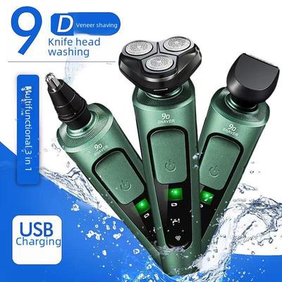 Rechargeable 9D Electric Shaver: Multifunctional, Washable, Three-in-One Beard Trimmer