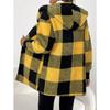 Women's Autumn and Winter Hooded Plaid Warm Top, Mid To Long Plush Cardigan Jacket