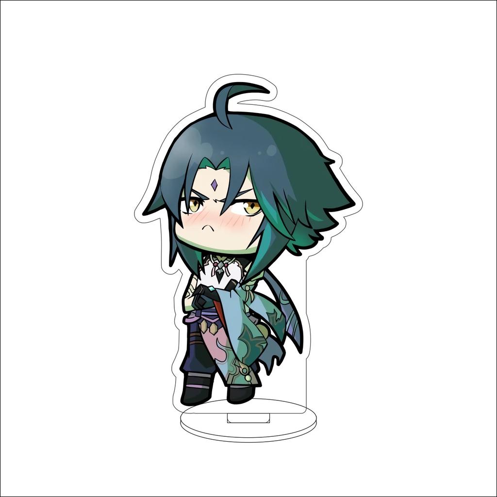 10CM Anime Genshin Impact Figure Stand Model Xiao Cute Desk Decor Standing Sign Gifts