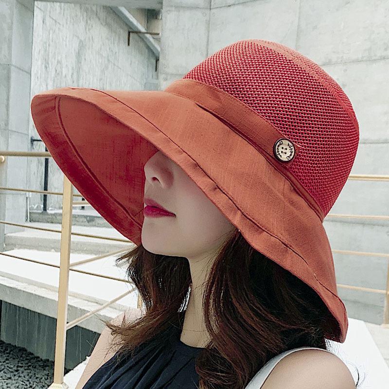 Women's Summer UV-Protection Wide Brim Bucket Hat with Face Covering - Korean Style
