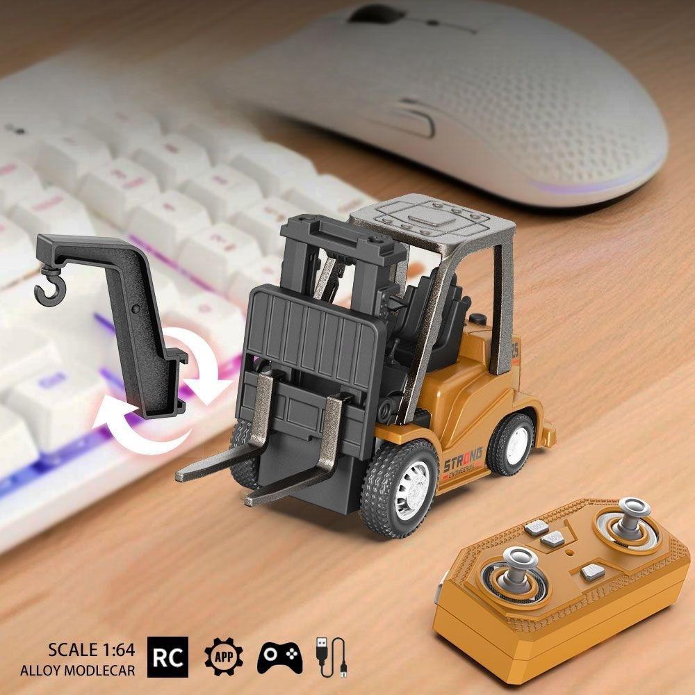 2-in-1 Desktop Mini Alloy Toy 1:64 Bluetooth Remote Control Forklift Car with Trailer Christmas New Year Gift In Color Box
