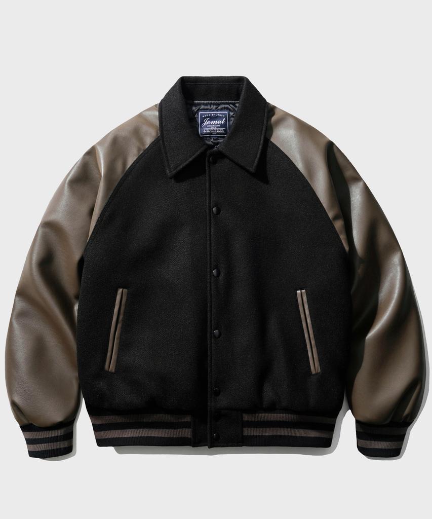 Jemut Leather Raglan Varsity Jacket 4 Types Black Yhot2461