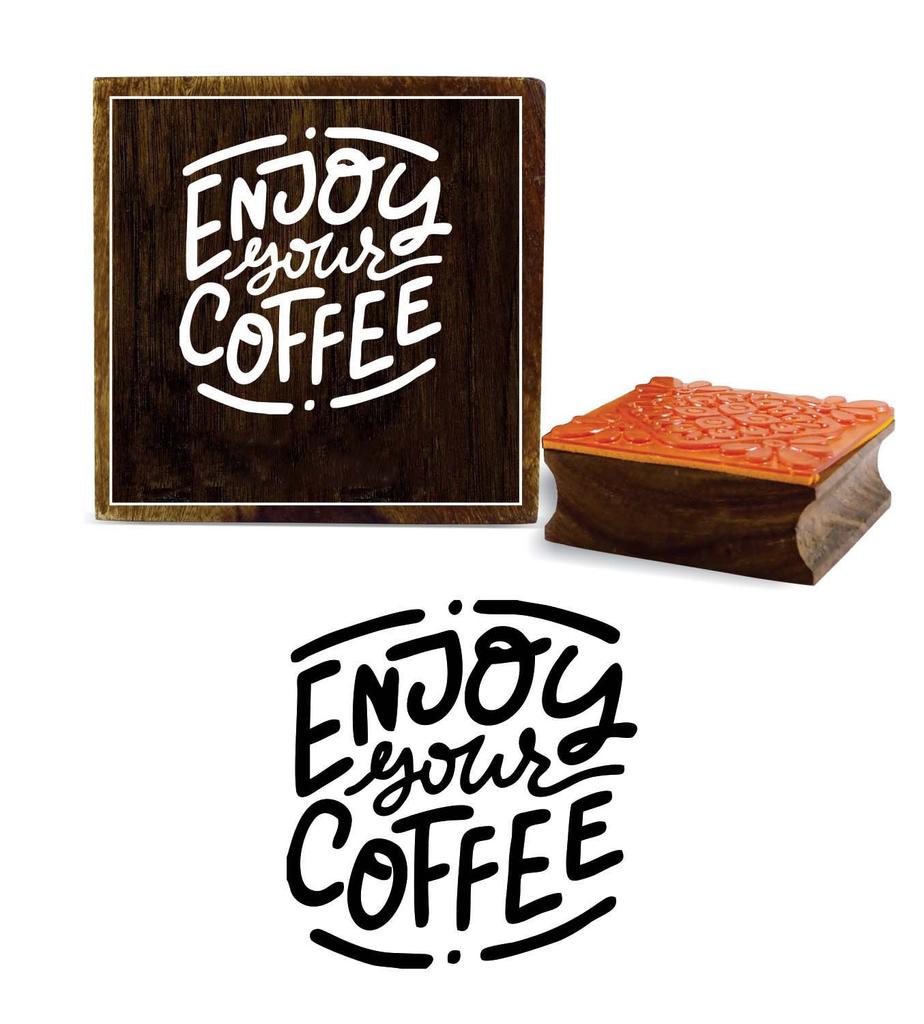 Printtoo Card Print Enjoy Your Coffee Text Design Square Wooden Rubber Stamp Block-2 x 2
