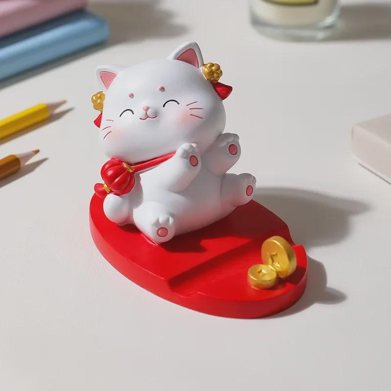 Adorable Lucky Cat Phone & Tablet Stand - Creative Cartoon Desktop Holder Ornament & Gift for Couples