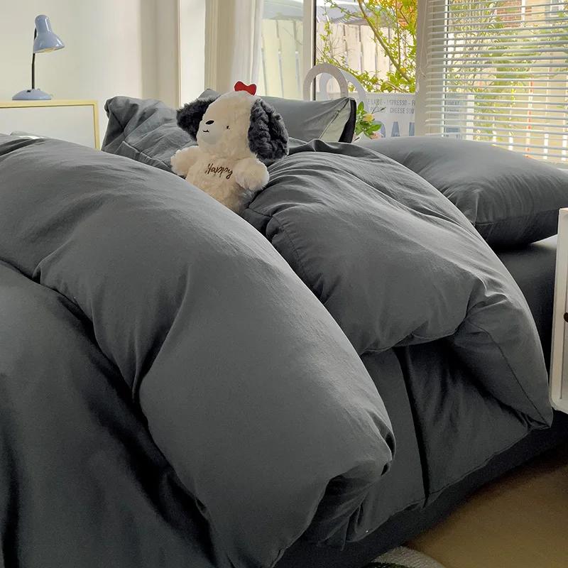

Однотонное хлопковое постельное белье Комплект 4 предмета с простыней, пододеяльником, наволочками Односпальный Двуспальный Простыня Односпальный Двуспальный Полуторный размер Twin 150x200 3pcs темно серый