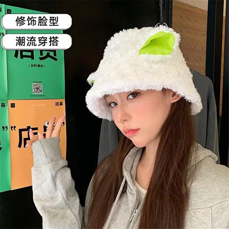 Lamb Hat Winter Bucket Hat Female Cute Lamb Knitted Hairy Winter Ears Plush Bleat Hat Winter