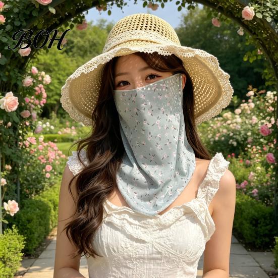 Face Neck Sun Guard Women Protection Mask, Cotton Dot Print UV Foldable Portable Gaiter Cover, Scarf for Driving Cycling Camping Outdoor Travel