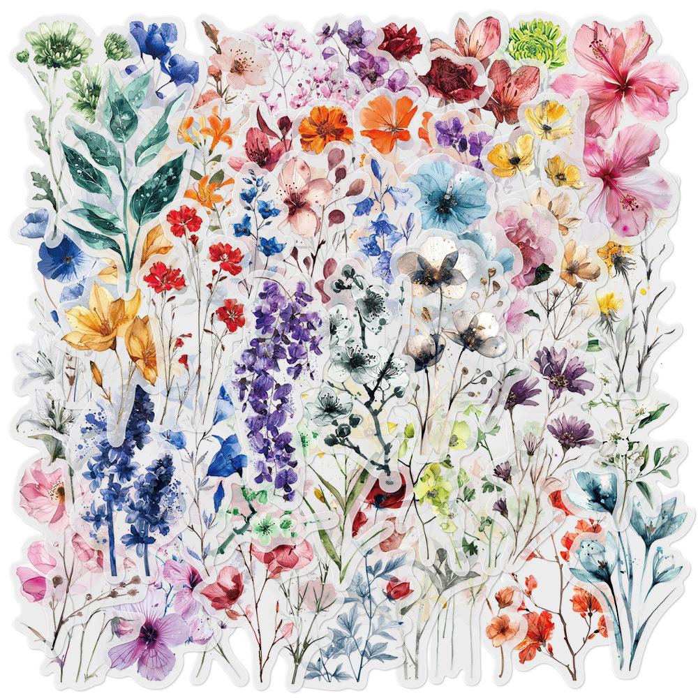 50 Pcs Ink Floral Stickers Transparent PET Waterproof Decals for Phone Case Journal Water Bottle Laptop Gift
