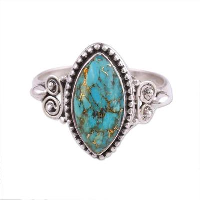 925 Sterling Silber Handgefertigter Designer-Ring aus blauem Kupfer und Türkis, Statement-Ring, Boho-Schmuck, Jahrestag, Geburtstagsgeschenk