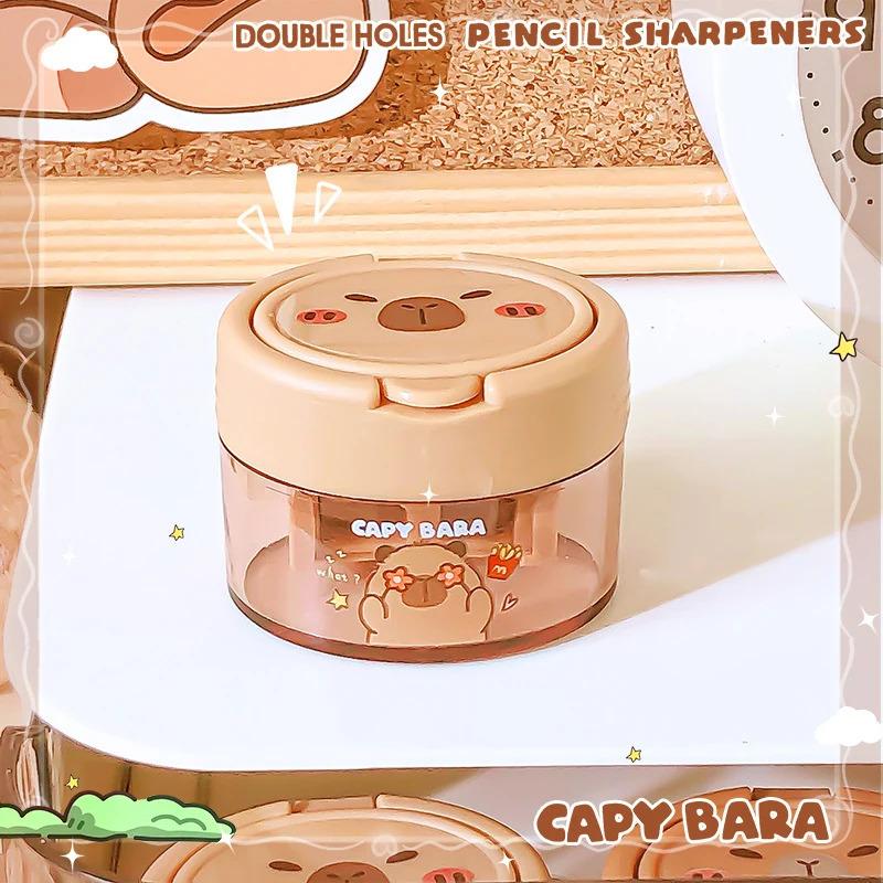 24 Piece Cute Cartoon Capybara Pencil Sharpener Set Kawaii Double-Hole Mini Design Perfect Student Prizes Stationery Gifts