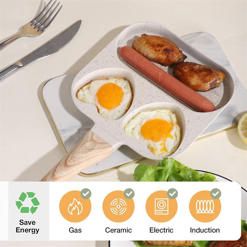 Nonstick Omelette Skillet Egg Frying Pan Heart-Shaped Healthy Breakfast Pancake Hamburger Bacon Pan with Heat-Resistant Handle