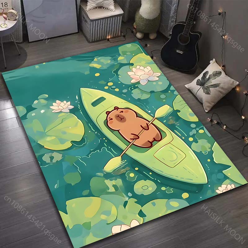 1PC Cute Capybara Print Cartoon Carpet for Living Room Bedroom Doormat Decor Sofa Table Area Rug Non-slip Floor Mat for Gifts