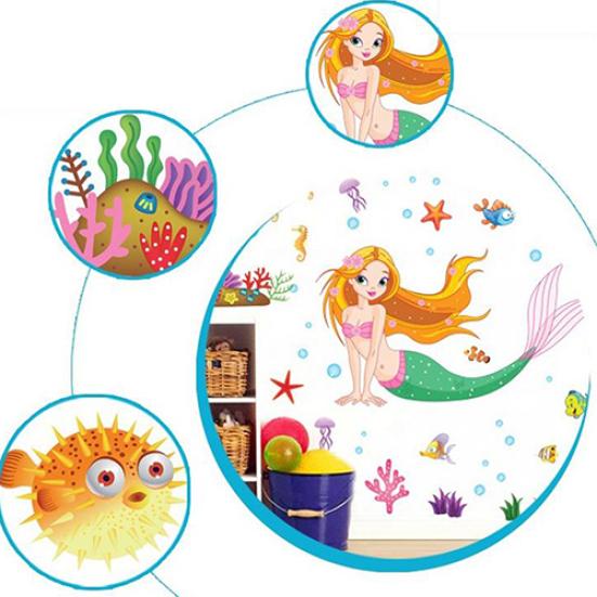 Nálepka na zeď z PVC pro děti princezna mořská panna do ložnice