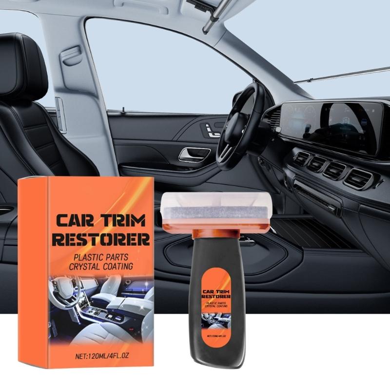 Interior Plastic Restorer for Cars, 120 mL Trim Care Bottle for Dashboard Cleanup, Door Panels, Center Console Cleanup, and Routine Detailing