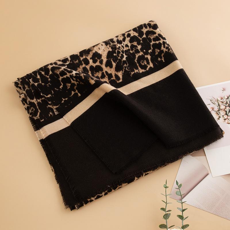 

2025 Leopard Print Faux Cashmere Women s Scarf: Warm Winter Neck Gaiter, High-End Feel, High Quality 190x65 cm чёрный/леопардовый