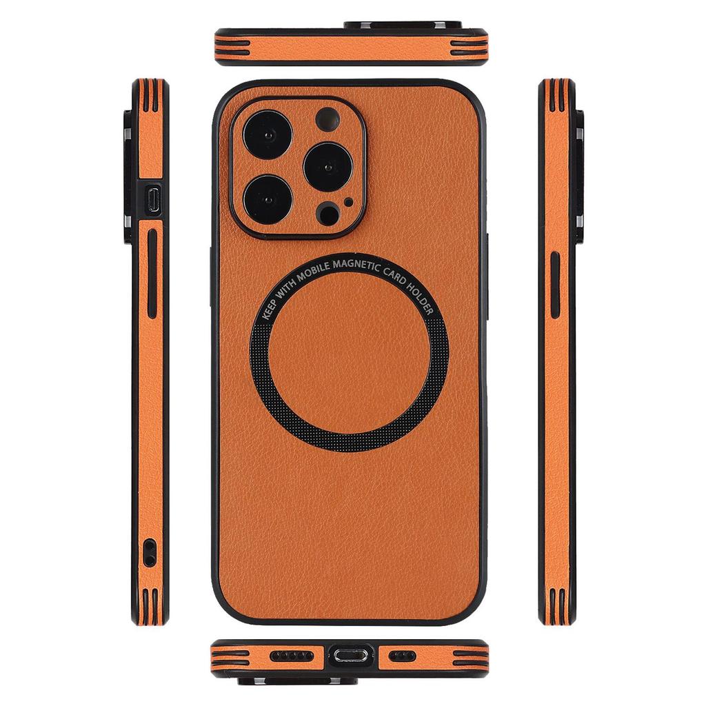 Apple 15 Leather Phone Case: Trendy, Magnetic, Anti-Fall, Wireless Charging.
