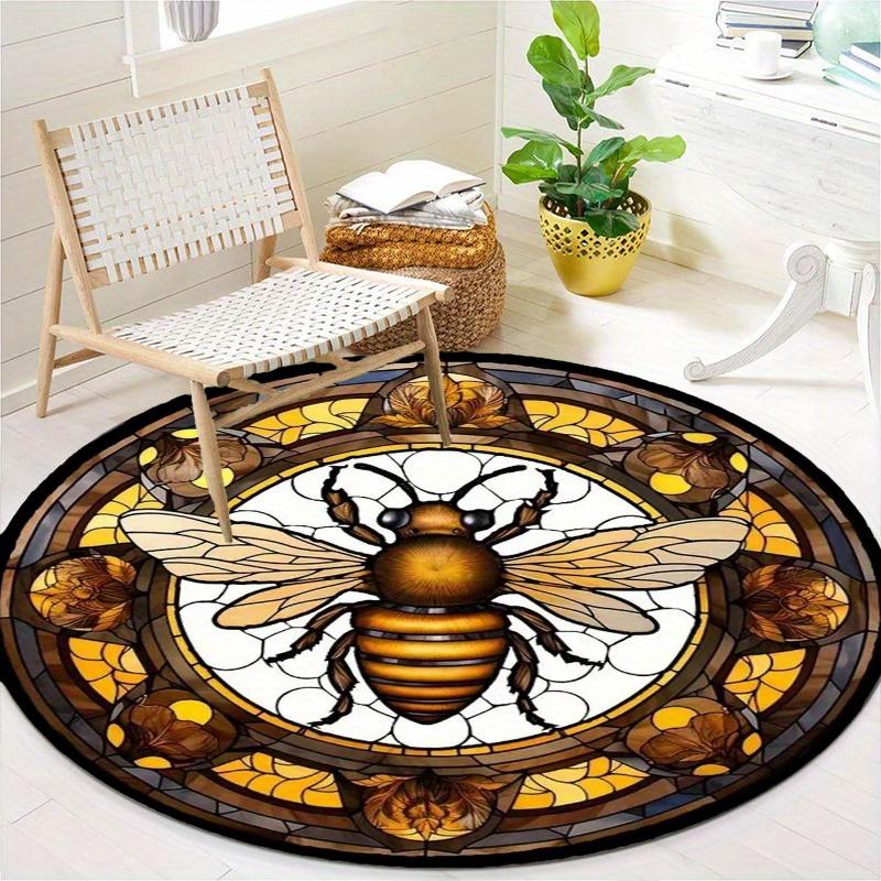 S Honeybee Round Rug Nonslip Area Rug Office Chair Mat Carpet For Living Room Bedroom Home Decor