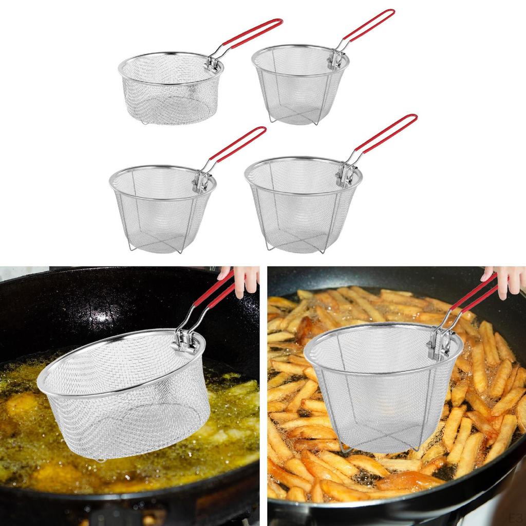 Deep Fry Basket In Stainless Steel for Kitchen Use, Wire Strainer Frying