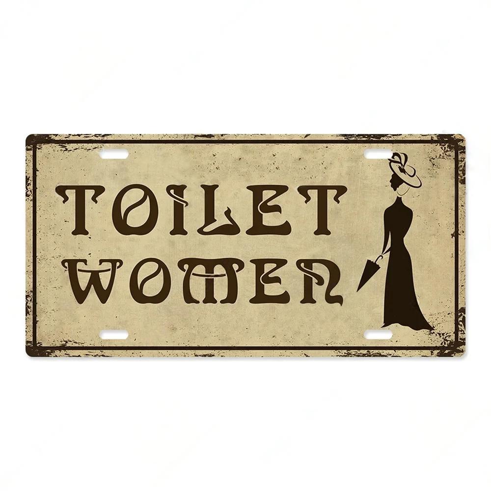 Restroom Metal Signs Wall Decor Plaque Metal Vintage License Plate for Home Bar Club Toilet Bathroom Restroom