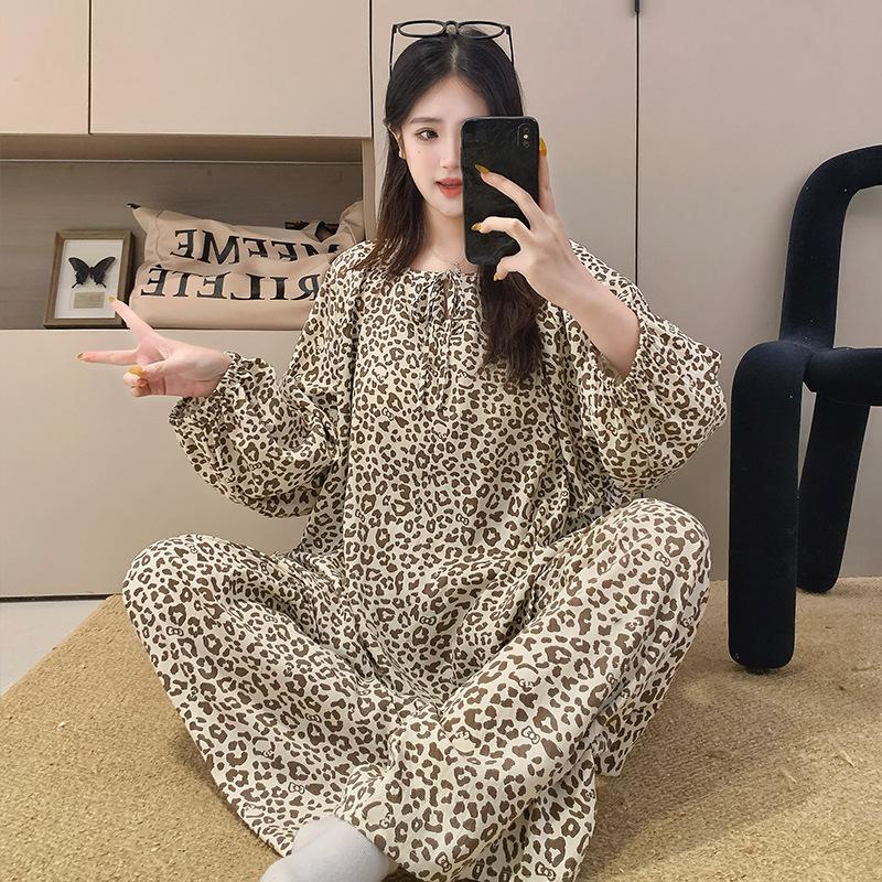 Women's Spring/Autumn Pajama Set: Long Sleeve & Pants, Loose Fit, Sweet Lazy Style, Suitable for Indoor & Outdoor Wear