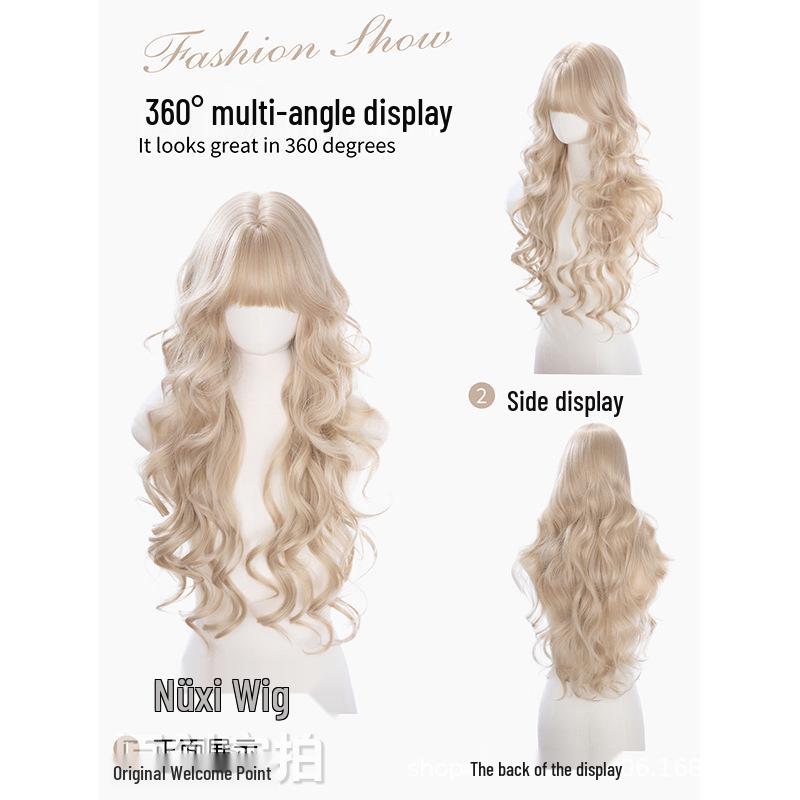 Long Curly Gray-Gold Lolita Wig for Women – Natural Look, Face-Slimming, Full Coverage