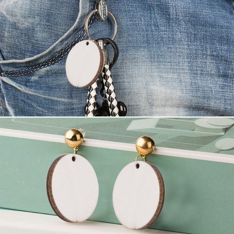 80 Pcs Wooden Keychain Wood Pendant Blanks Keyrings for DIY for Key Crafts Suppl