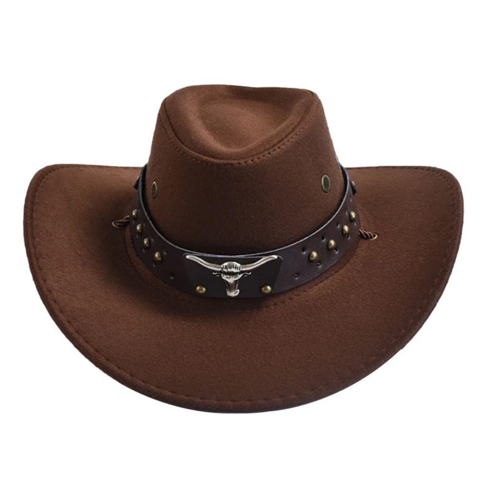 Bull Head Rivet Decor Band Western Cowboy Hat Breathable Viscose Fiber Hat Wide Brim Sun Hat Party