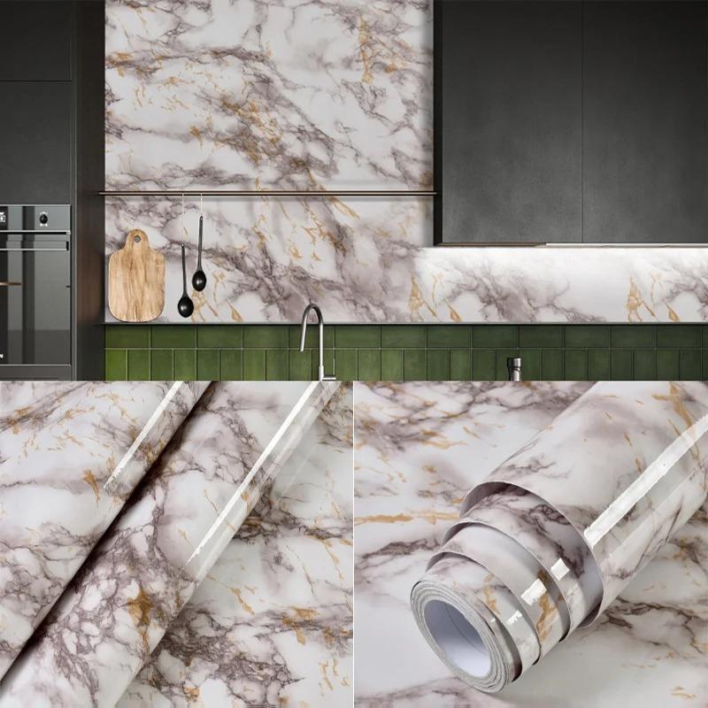 40cm Marble Kitchen Oil-Proof Film Stove 3D Waterproof Self-Adhesive Wallpaper Countertop Cabinet Renovation Tile Wall Stickers