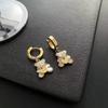 Sweet Peach Heart & Bear Earrings, Titanium Steel Studs with White Shell, Korean Style for Women