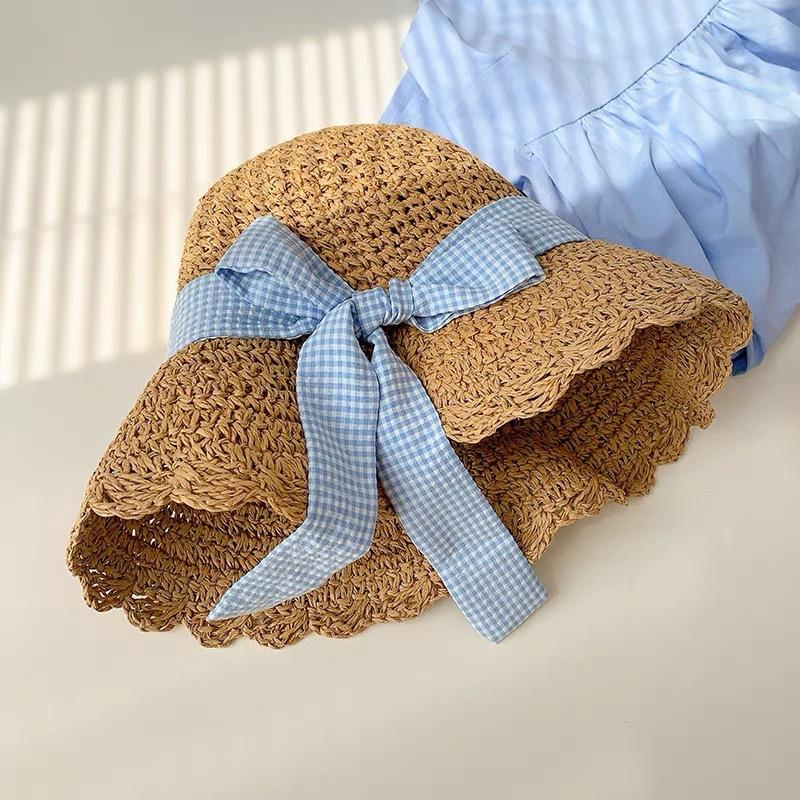 New Handmade Bow Crochet Straw Hat Women's Summer Seaside Vacation Sunshade Sunscreen Hat French Hollow Hat Tide