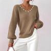 Women's Autumn and Winter New Loose and Laid-back Style Sweater with Beaded Pearl V-neck Casual Pullover