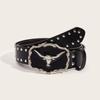 Waist Belt Engraved Buckle for Cowboy Cowgirl with Longhorn Vintage Belt Hot Girl WaistChain Studded Sexy Oversize Belt