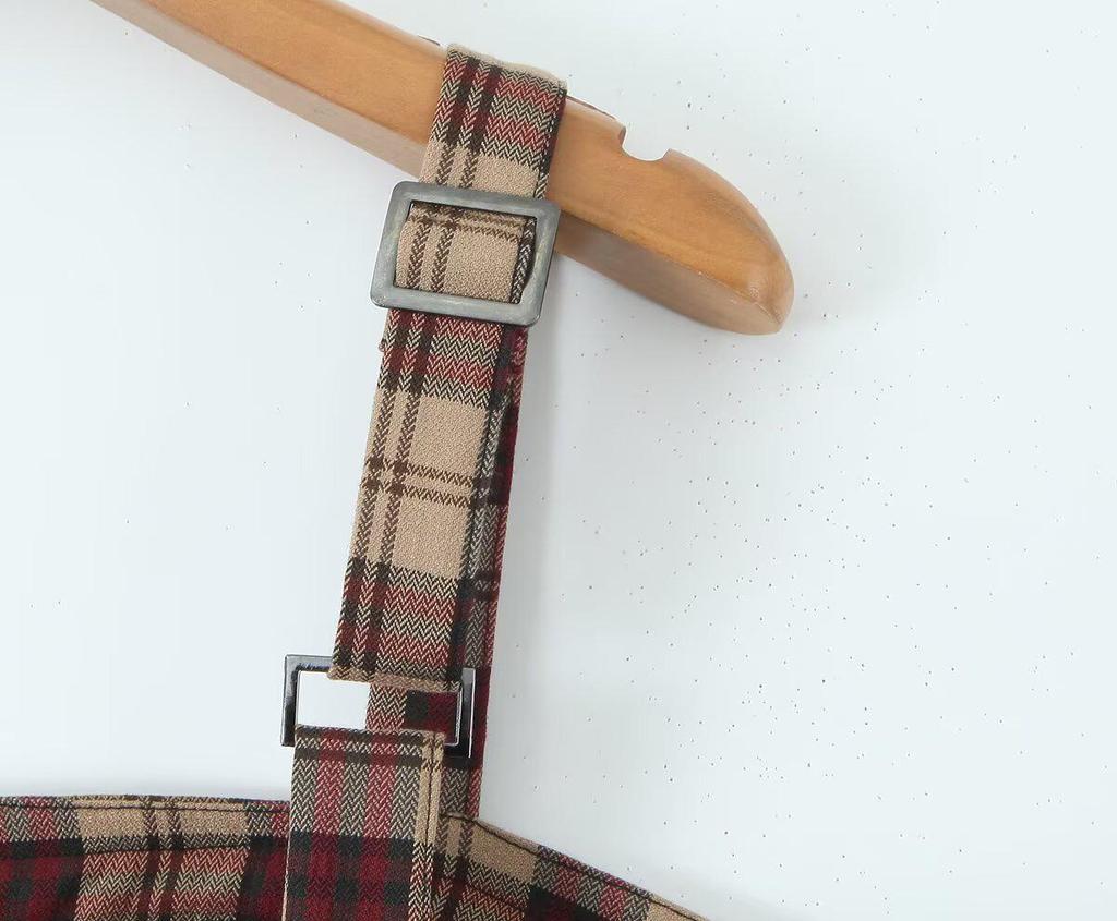 2025 Spring Women's European & American Plaid Punk Rock Sling Dress