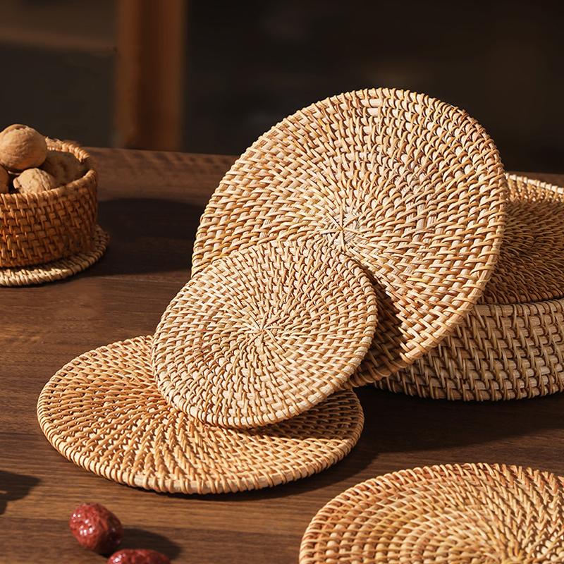 Table Mat Handmade Rattan Creative Placemat Dining Table Bowl Mat Plate Mat Heat Insulating Mat Non-Slip Mat Simple Fashion