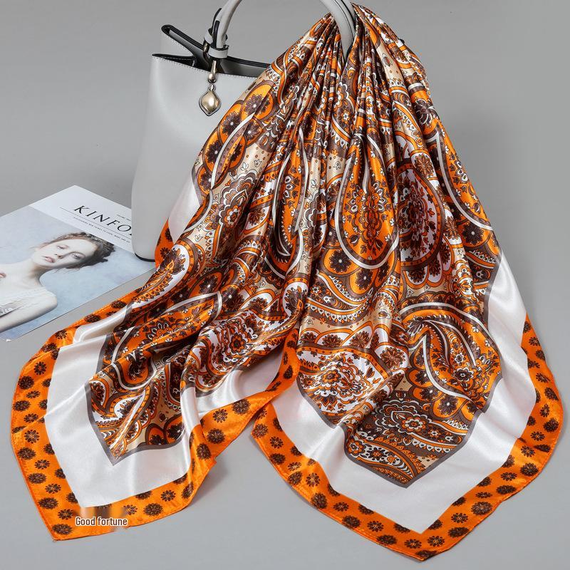 Foulard quadrato in seta stile influencer: Sciarpa da collo da donna alla moda, Sciarpa, Protezione solare, Garza stampata, Accessorio per abbigliamento professionale
