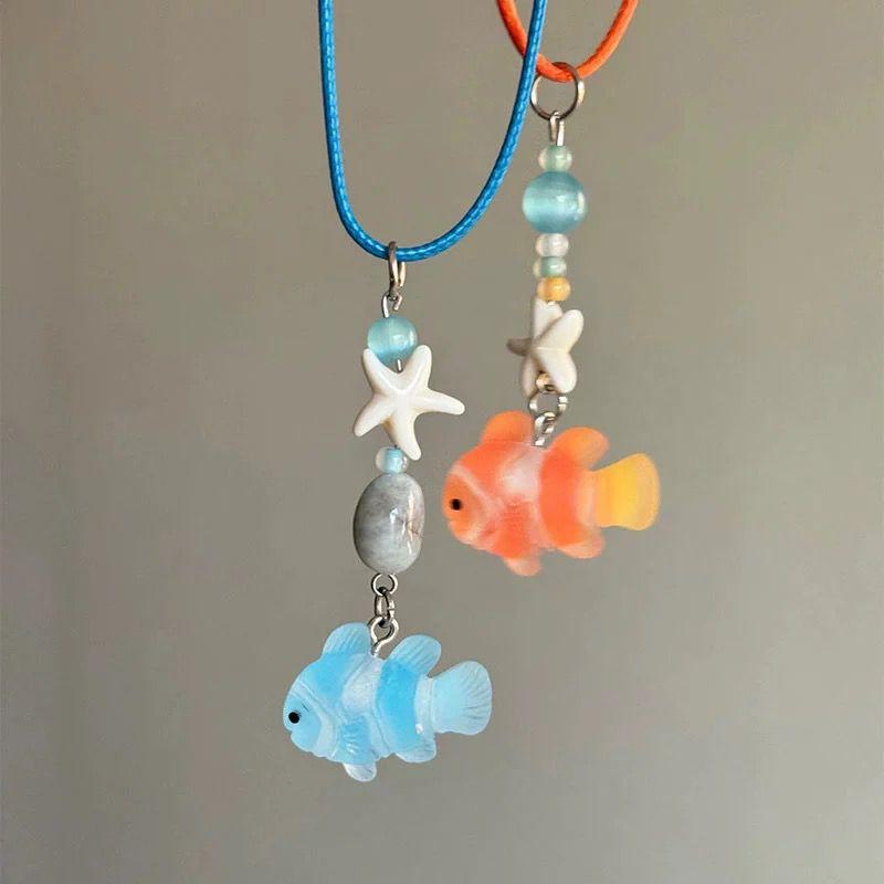 Cute Cartoon Fish Pendant Necklace for Girls Colorful Rope Chain Necklace Best Friends Necklace Friendship Accessories