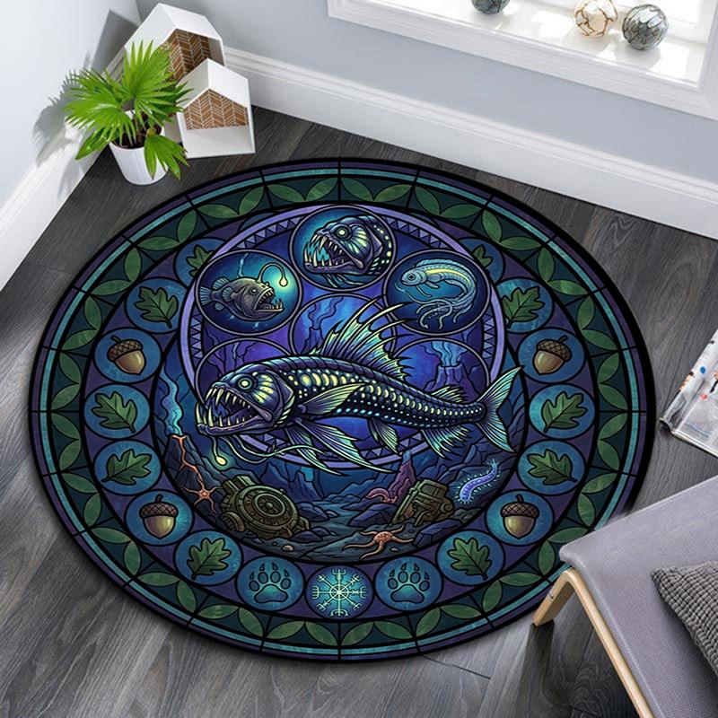 Oceanic Glass Mystery Round Area Rug Under Office Chairs Bedroom Living Room Home Decor