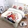 Cute Cartoon Elderly Couple Hug Red Heart Bedding SetSweet Old Grandma Grandpa Love Print 1 Duvet Cover + 2 Pillowcase gift
